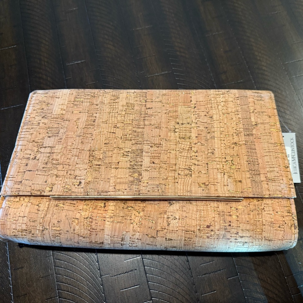 NWT Jessica McClintock cork clutch